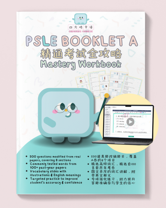 PSLE Chinese Booklet A Mastery Workbook + Explainer Videos Bundle (with conjunction cards)